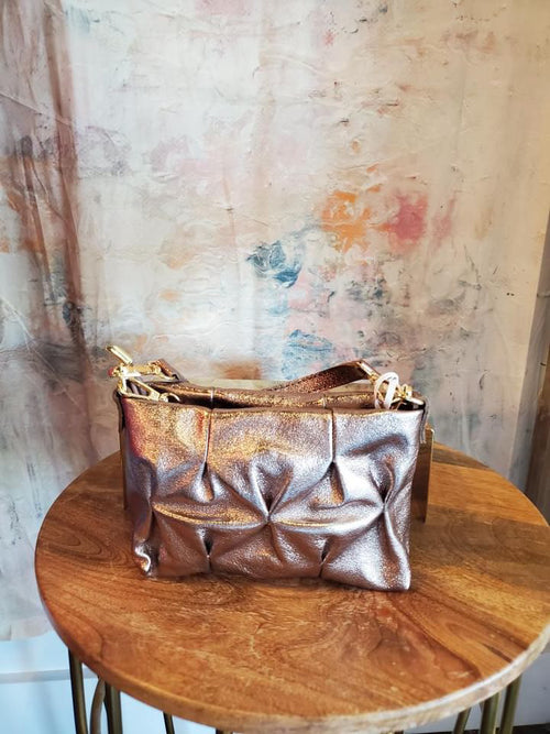 Metallic Leather Purse (gold chain strap or short leather strap)made in Italy