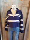 Stripe Wide Collar Fuzzy Sweater