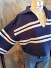 Stripe Wide Collar Fuzzy Sweater