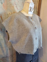 Boxy Button Down Sweater Vest with Distress Detail