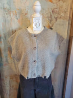 Boxy Button Down Sweater Vest with Distress Detail