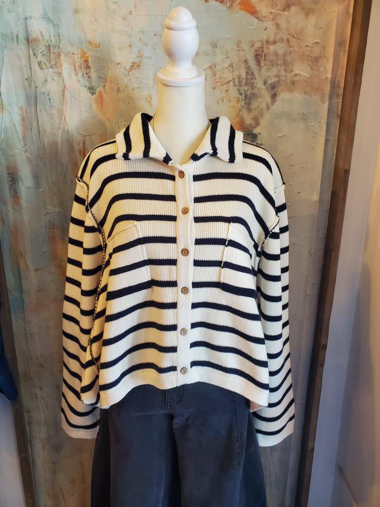 Stripe Pattern Button Front Knit Cardigan