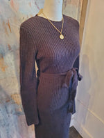 Sweater Knit Midi Dress with Tie