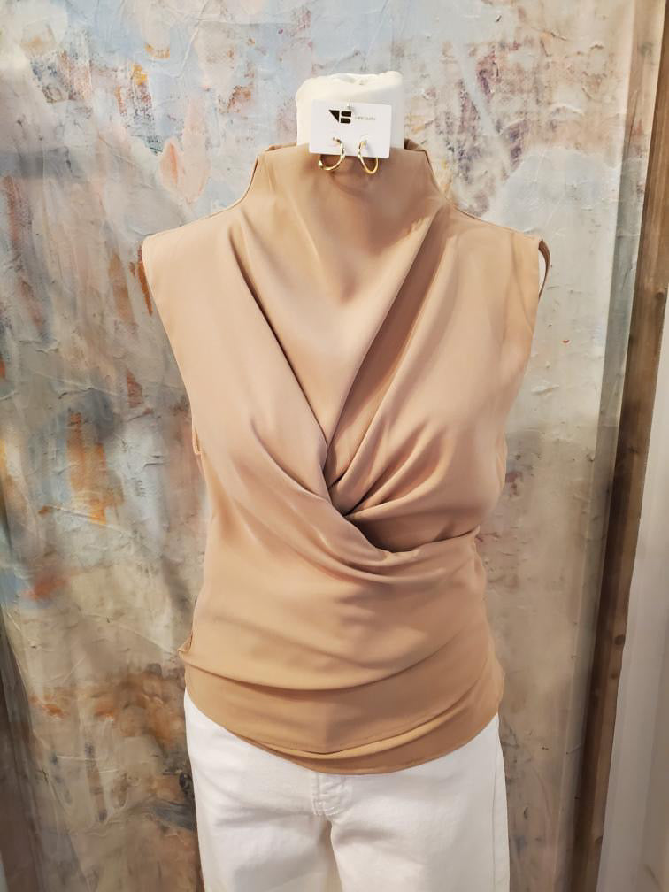 Twist Ruched High Collar Top