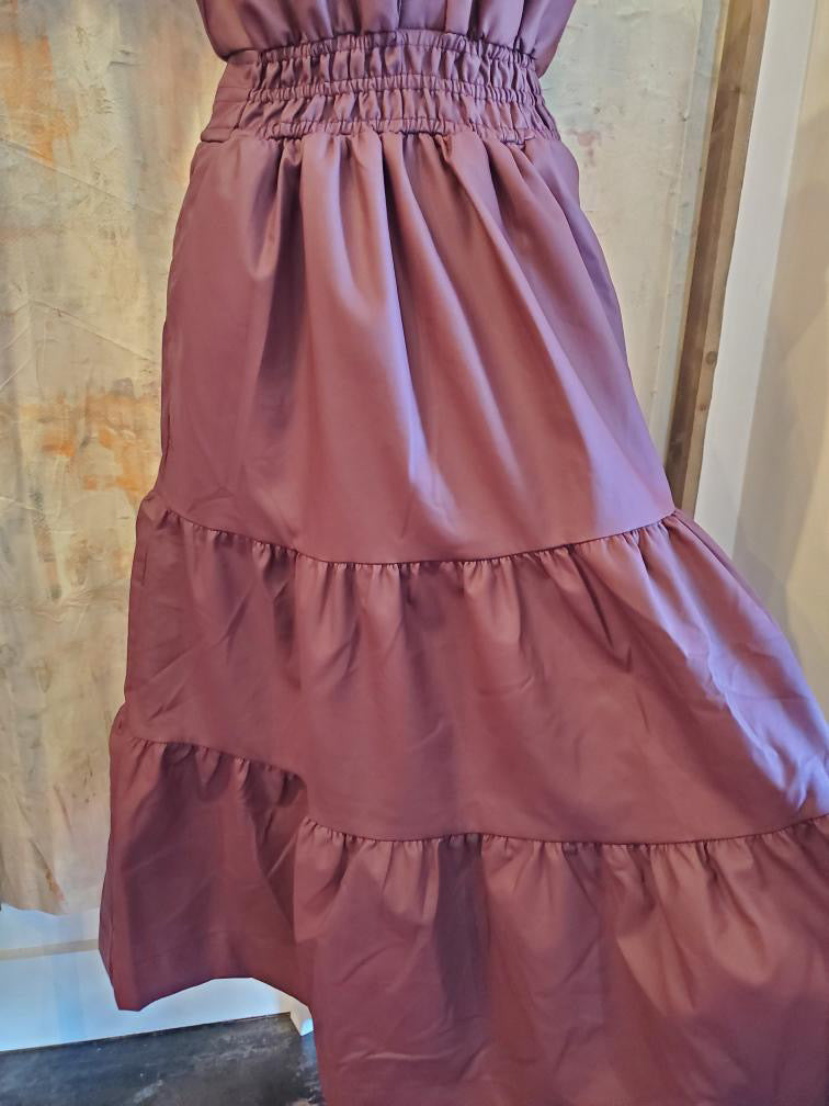 Smocked Waist Faux Leather Tiered Dress