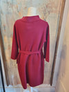 Belted Mock Neck Burgundy Sweater Dress