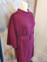 Belted Mock Neck Burgundy Sweater Dress