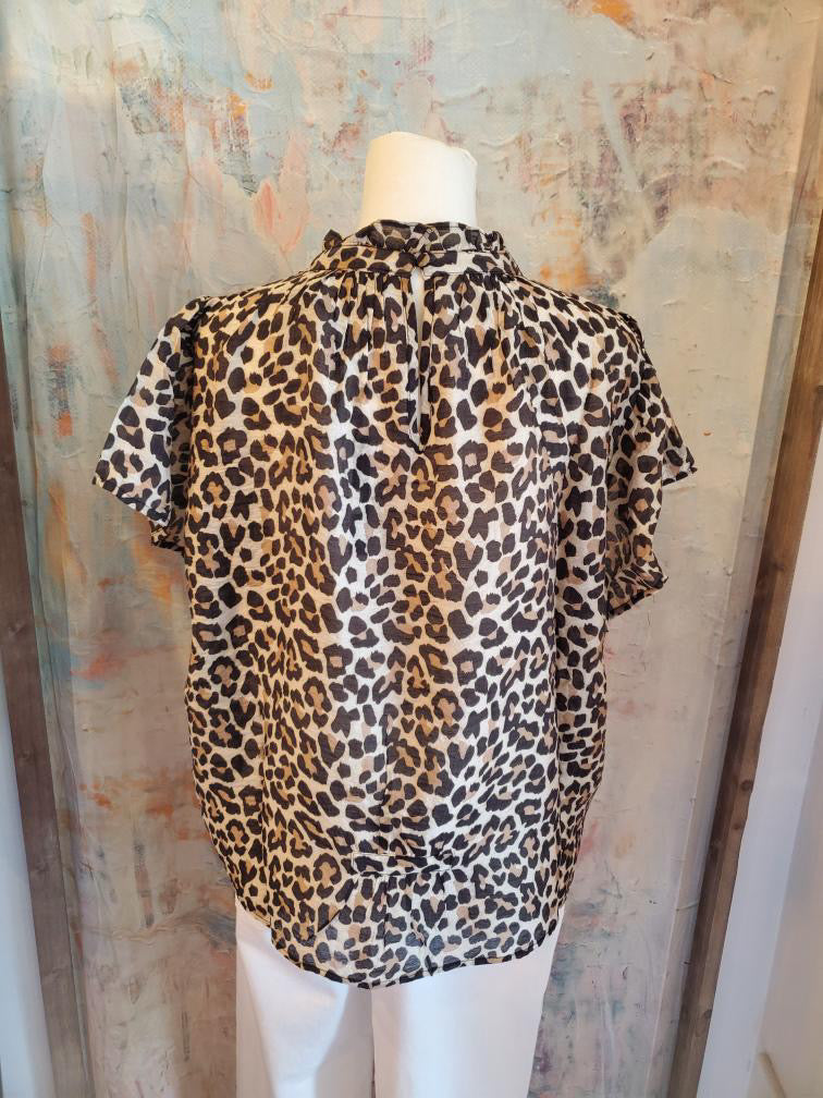 Cheetah Print Flutter Sleeve Top