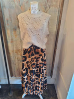 Leopard Print Pleated Midi Skirt