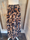 Leopard Print Pleated Midi Skirt