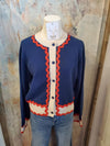 Navy Button Up Ric Rac Detail Cardigan