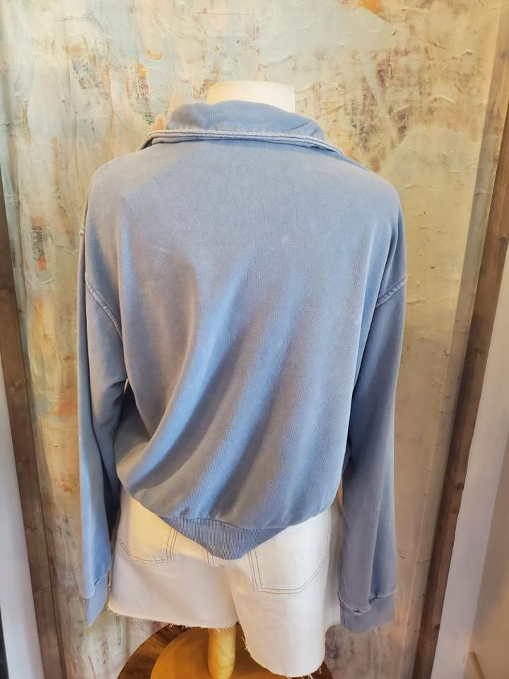 Zip Front Washed Sweatshirt