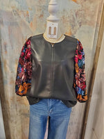 Sequin Sleeve Faux Leather Top Combo