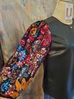 Sequin Sleeve Faux Leather Top Combo