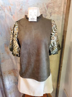 Mixed Suede and Print Top