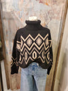 T Neck Geo Sweater Top