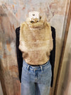 Crop Faux Fur High Neck Zip Back Top