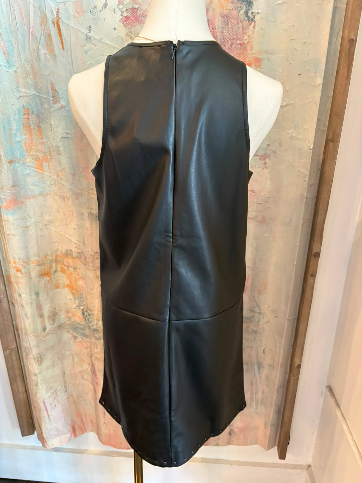 Stud Detail Faux Leather Shift Dress