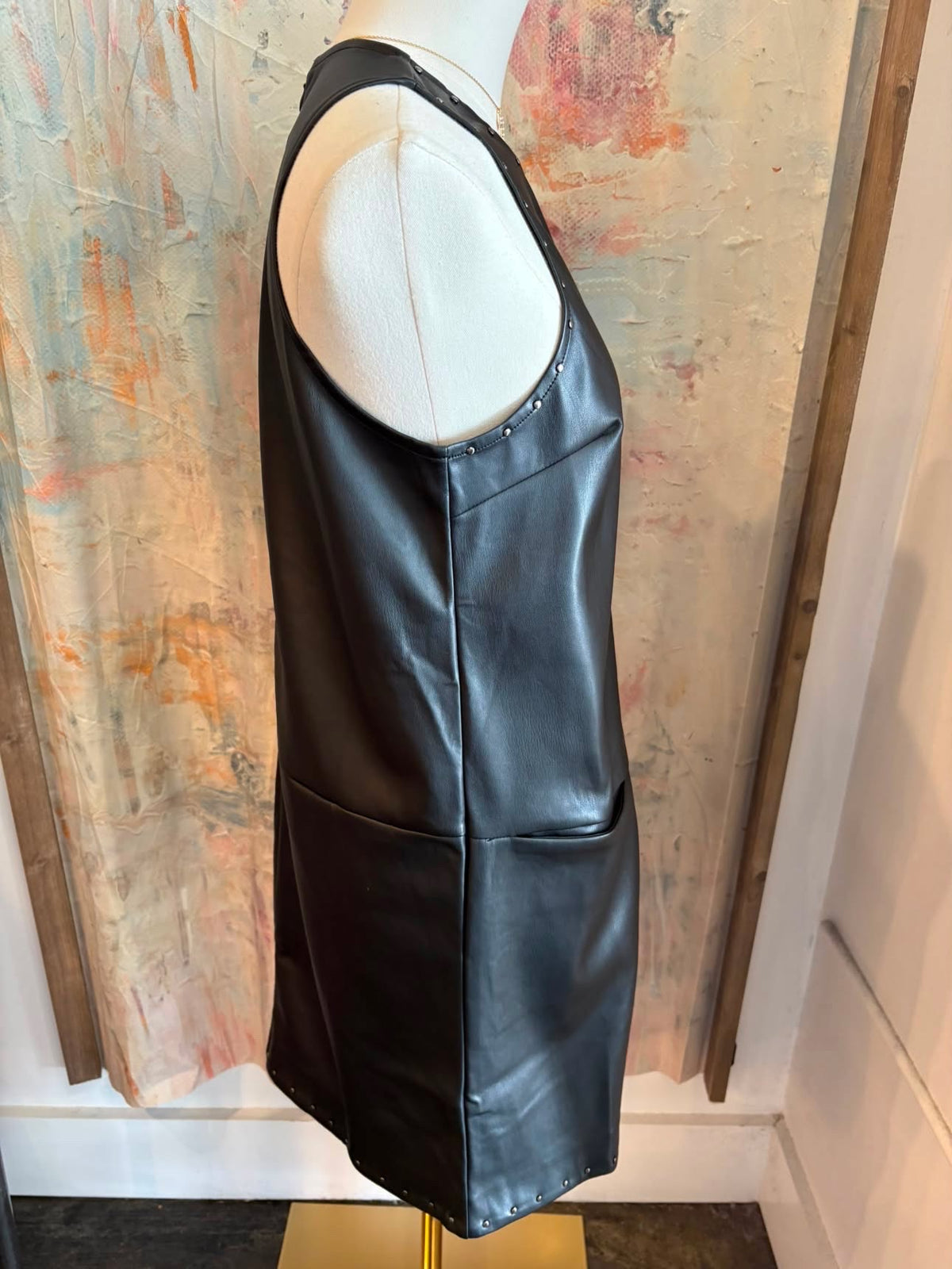 Stud Detail Faux Leather Shift Dress