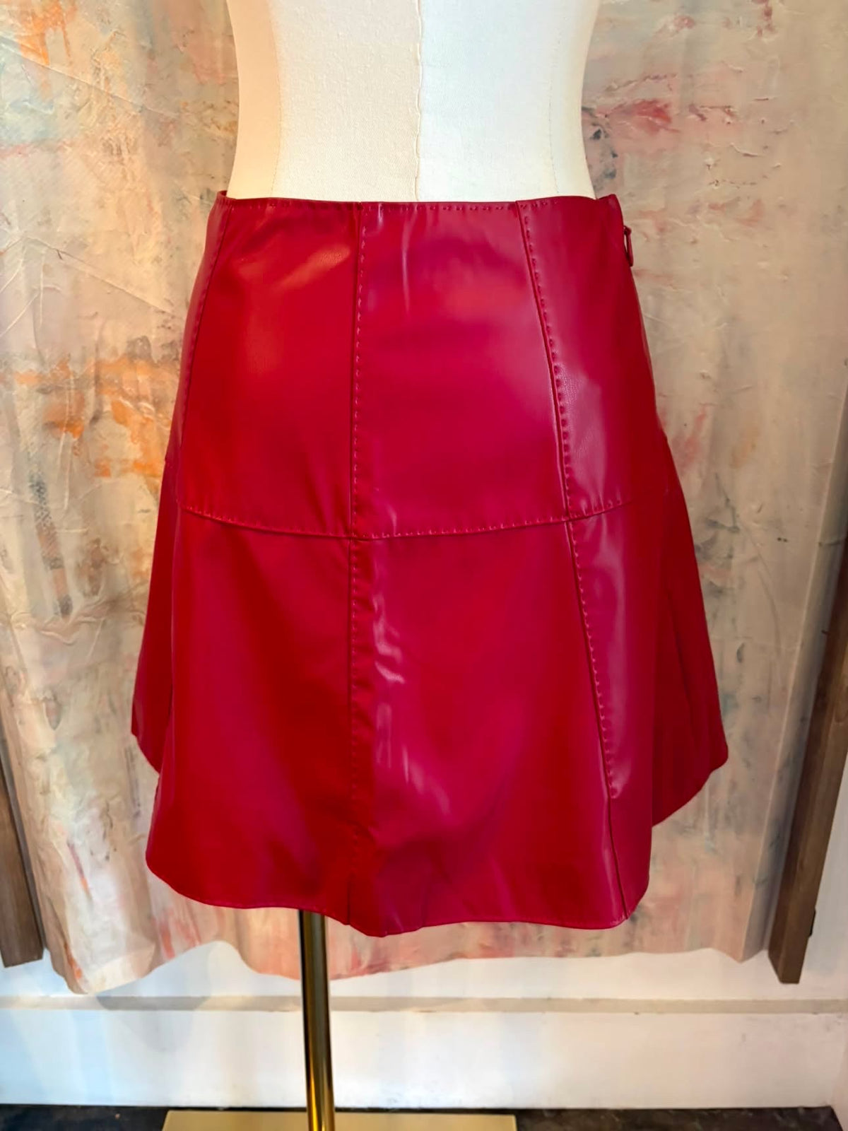 Red Faux Leather A Line Skirt