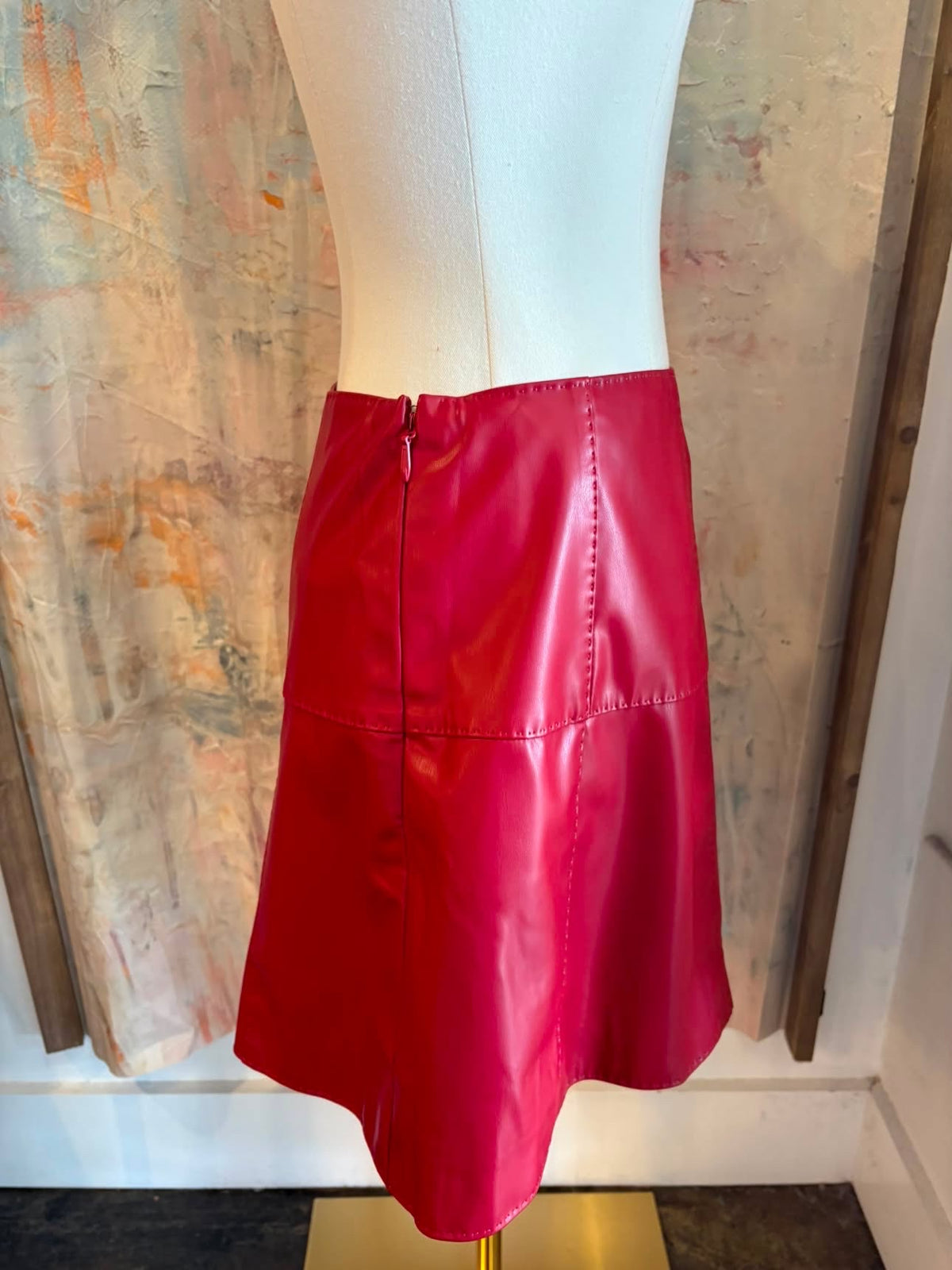 Red Faux Leather A Line Skirt