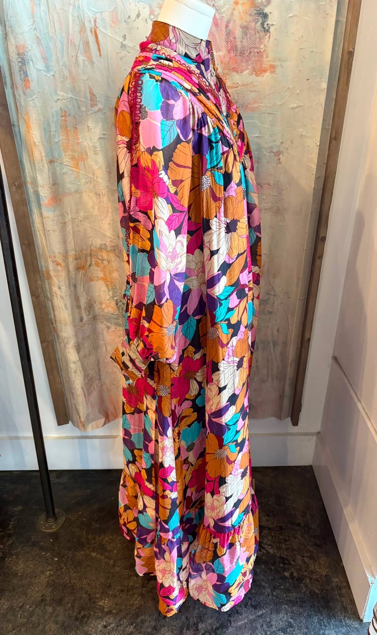 Floral Long Sleeve Detail Maxi Dress