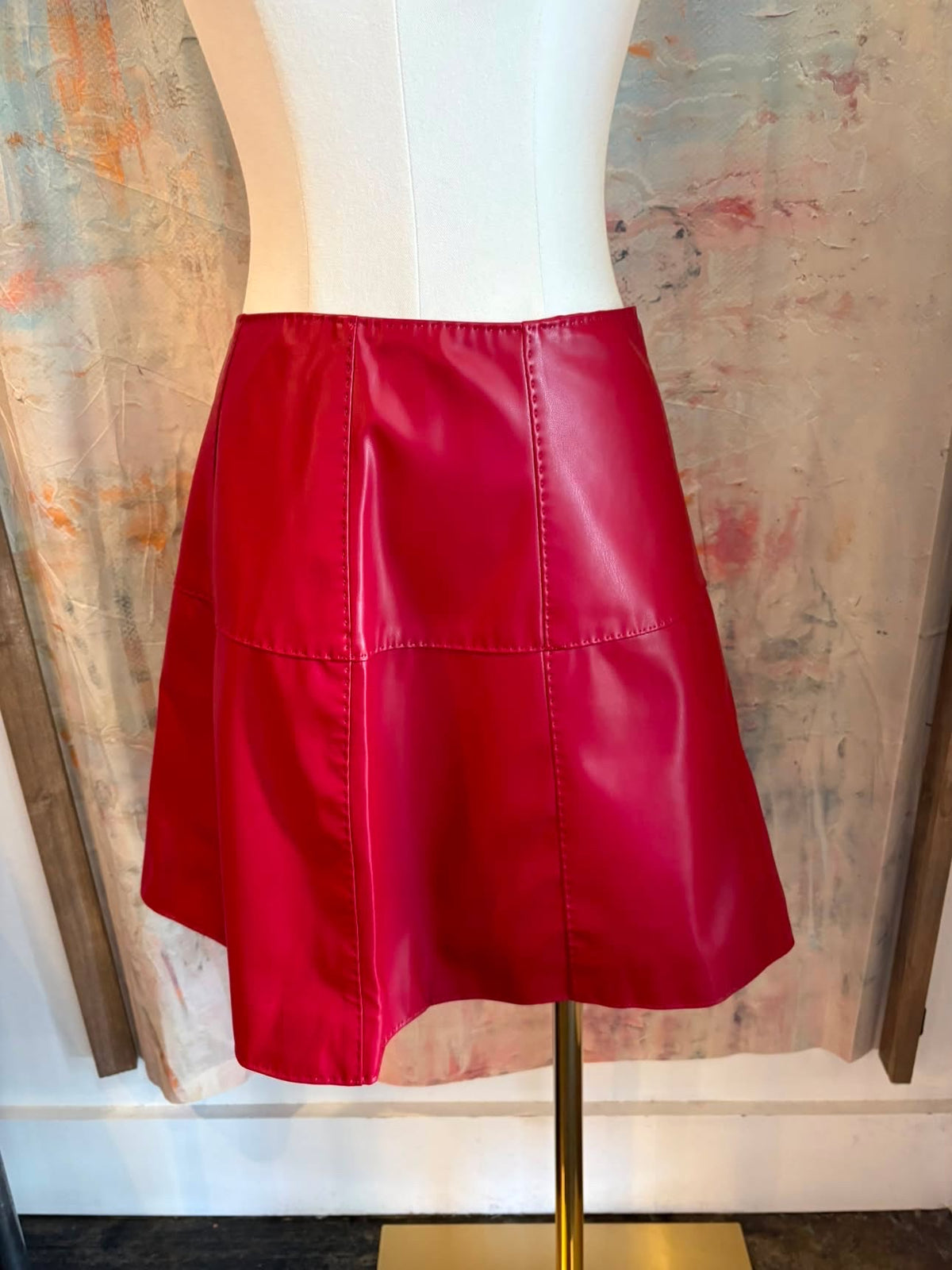 Red Faux Leather A Line Skirt