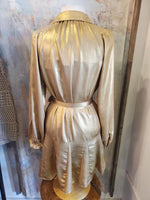 Long Sleeave Gold Dress with Waist Tie