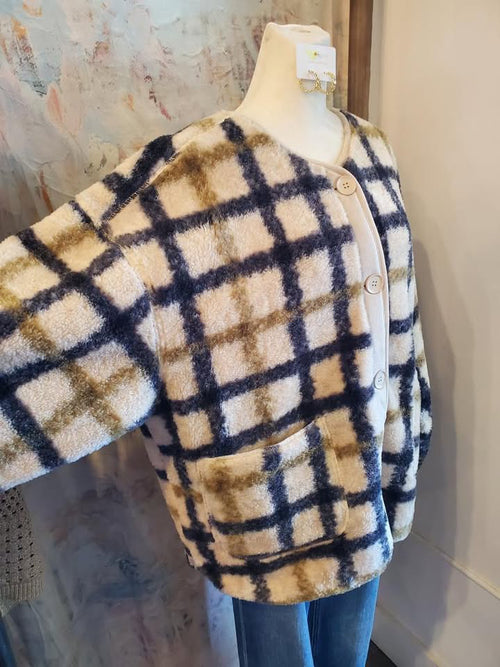 Plaid Two Pocket Sherpa Jacket