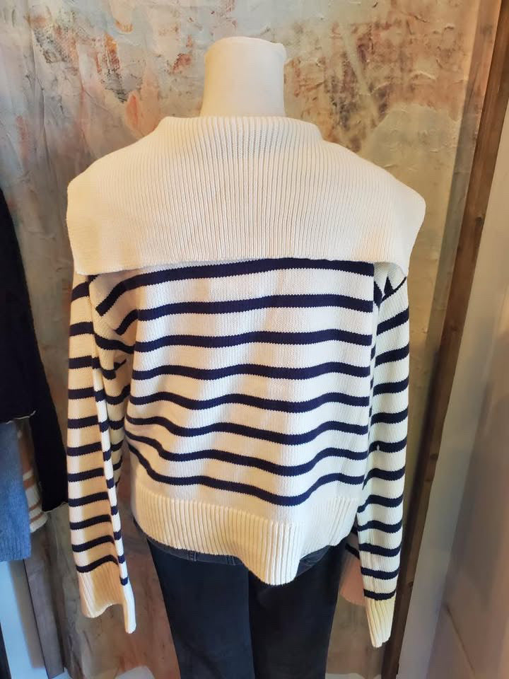 Marine Stripe V Neck Sweater