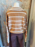 Stripe V Neck Collar Soft Sweater