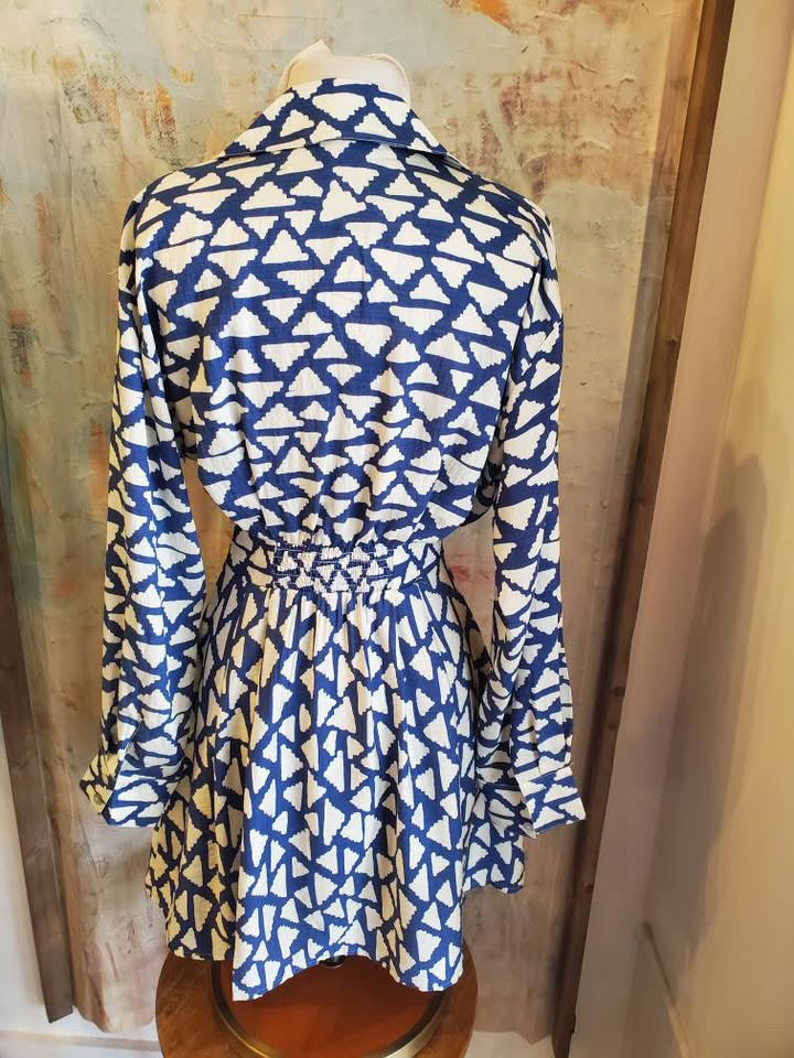 Long Sleeve Navy Print Dress