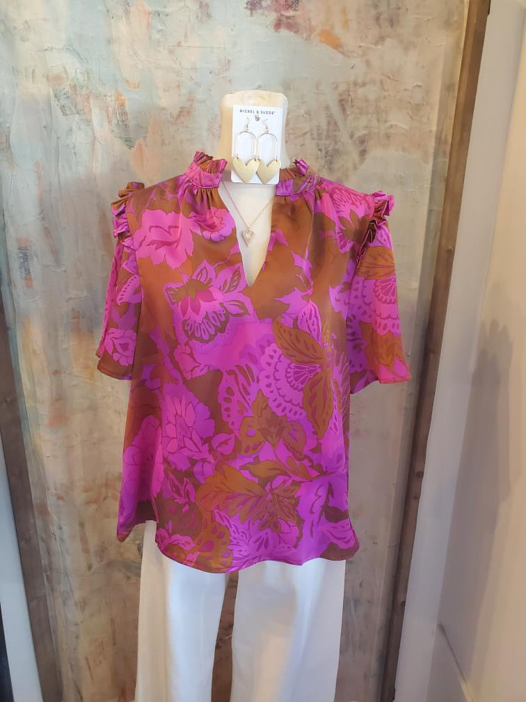 Magenta Print Satin Top