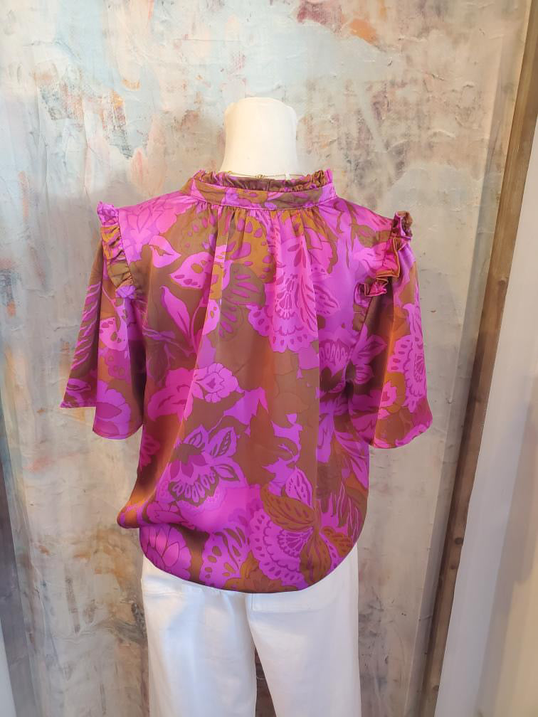 Magenta Print Satin Top