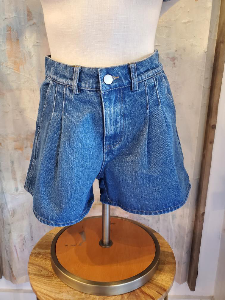 Denim Pleat Shorts