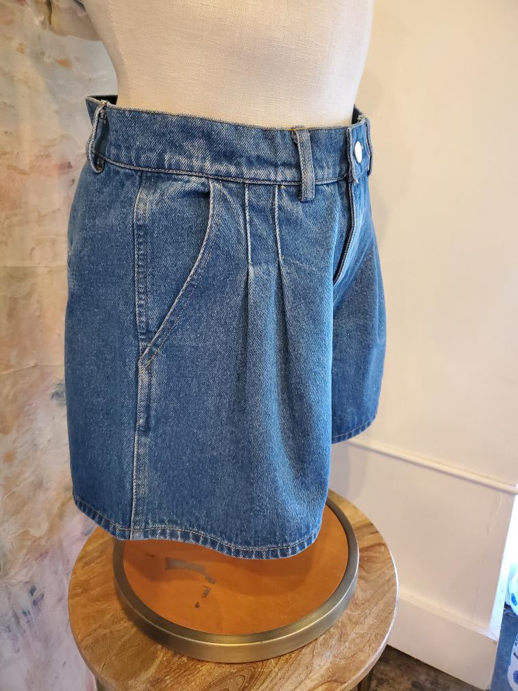 Denim Pleat Shorts