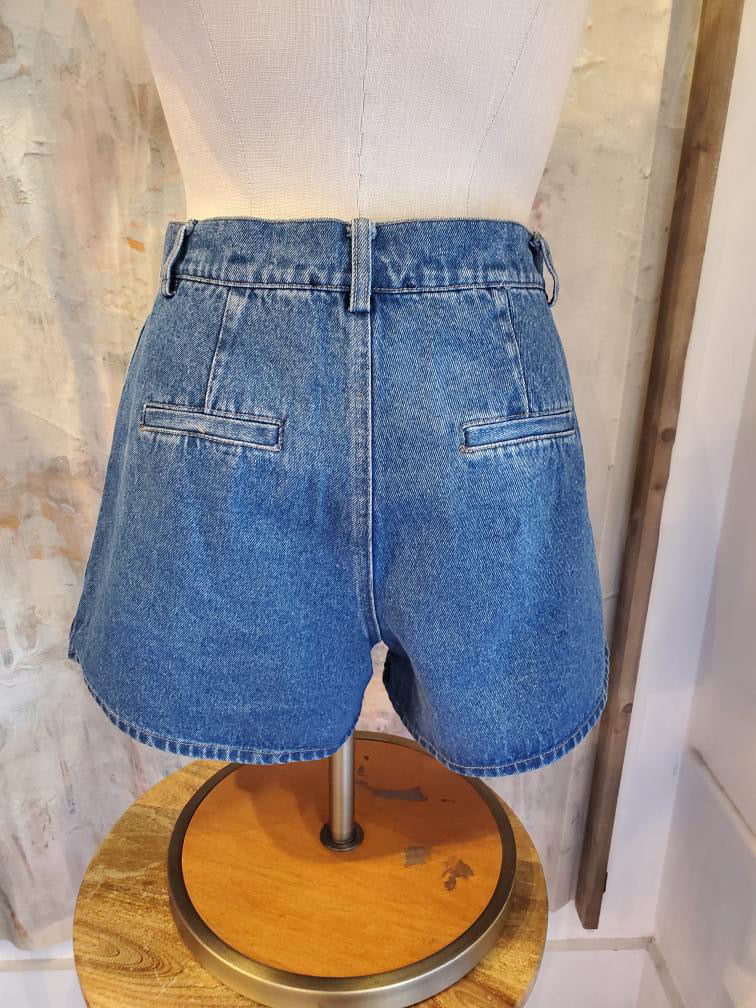 Denim Pleat Shorts