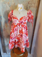 Orange Pink Floral Short Sleeve Dress