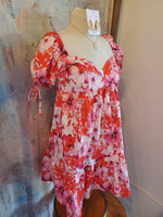 Orange Pink Floral Short Sleeve Dress