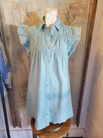 Smock Detail Light Blue Dress with Pockets