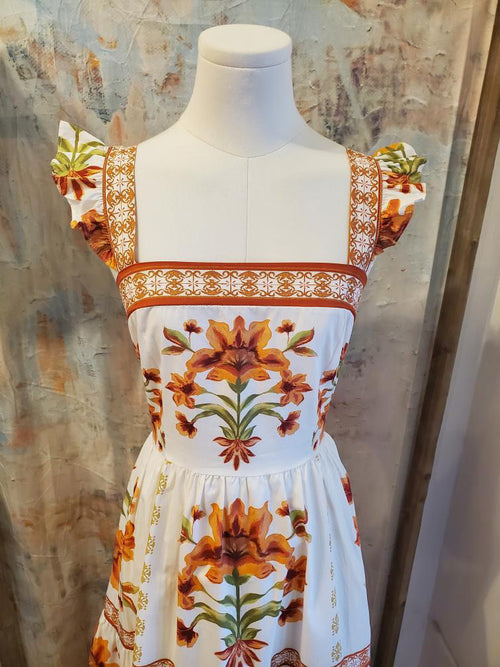 Orange Floral Midi Dress