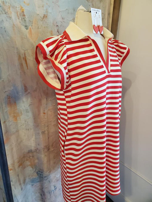 Cap Sleeve Stripe Dress with Pockets