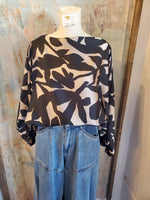 Boatneck Print Satin Blouse