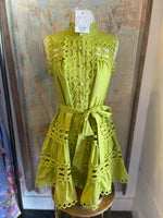 Tie Waist Eyelet Detail Button Dress