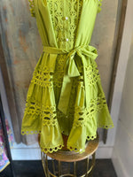 Tie Waist Eyelet Detail Button Dress