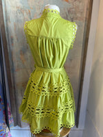 Tie Waist Eyelet Detail Button Dress