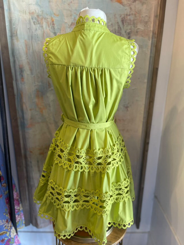 Tie Waist Eyelet Detail Button Dress